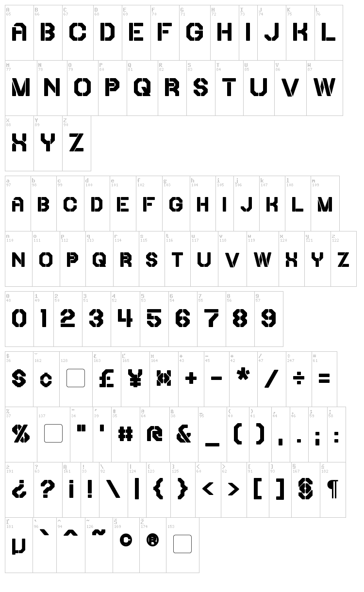 Iori font map